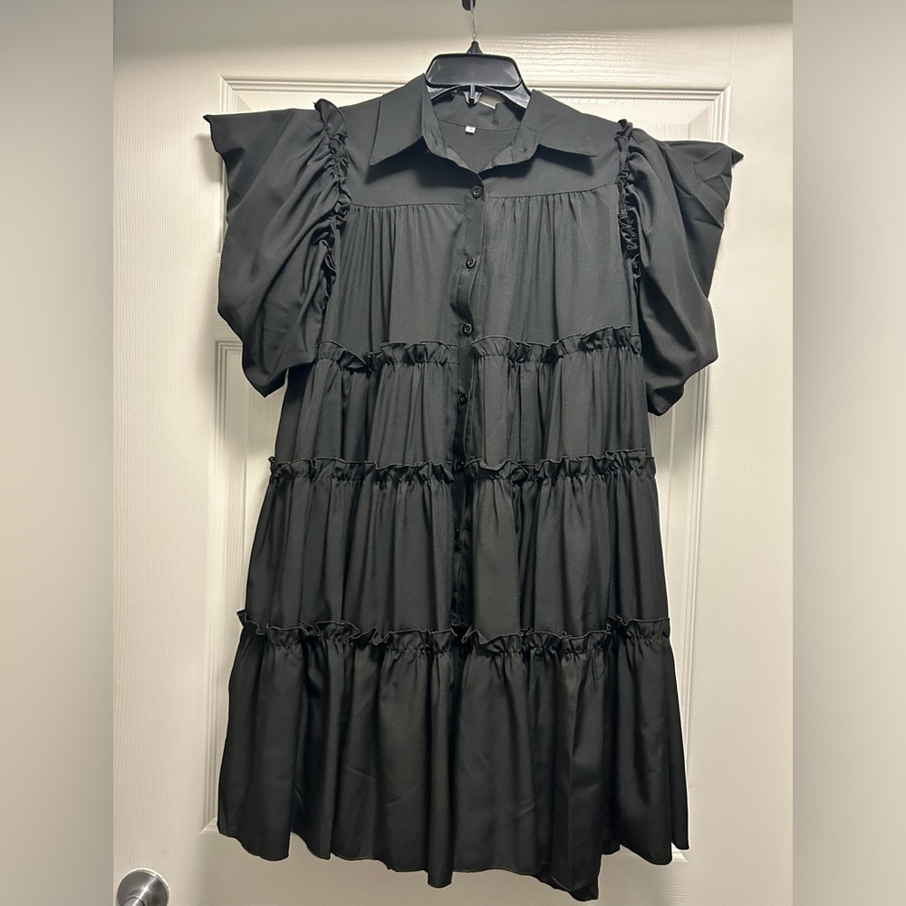 Black Mini Babydoll Puff Flare Dress -Never Worn